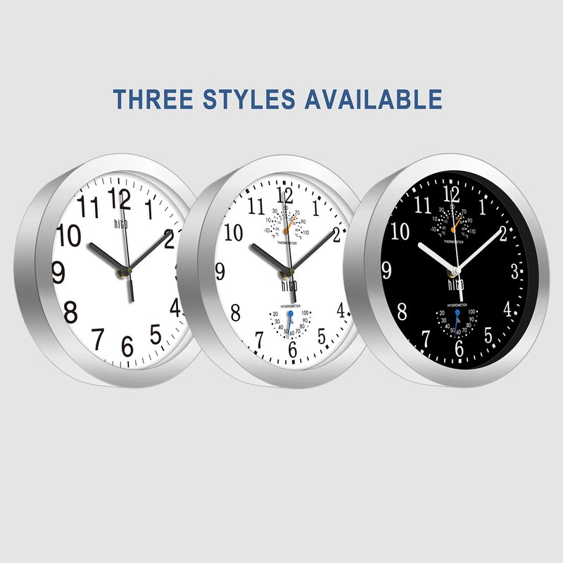 HITO 10 Inch Silent Wall Clock Battery Operated Non Ticking Glass Cover Silver Aluminum Frame, for Kitchen, Bedroom, Home Office, Living Room Decor - Image 2